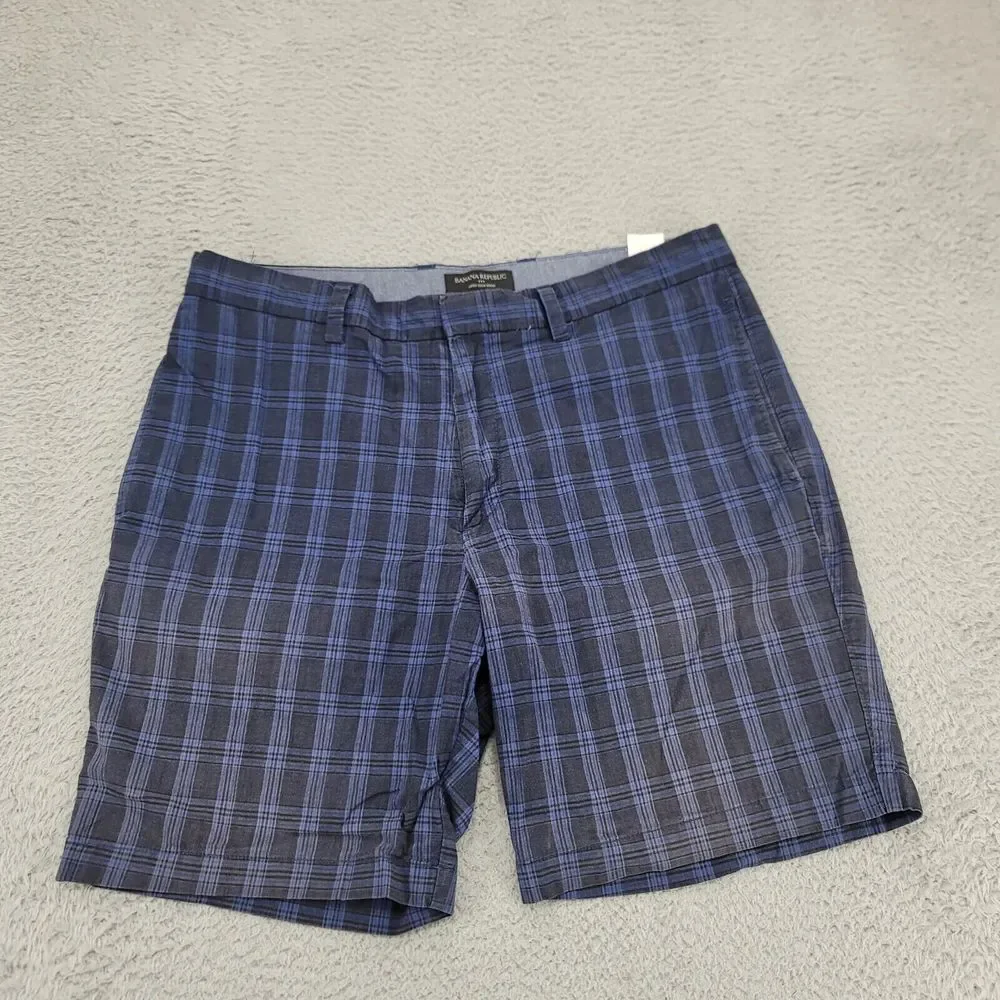 Banana Republic Shorts Mens 34 Blue Plaid Aiden Club Short Outdoors Faded Casual